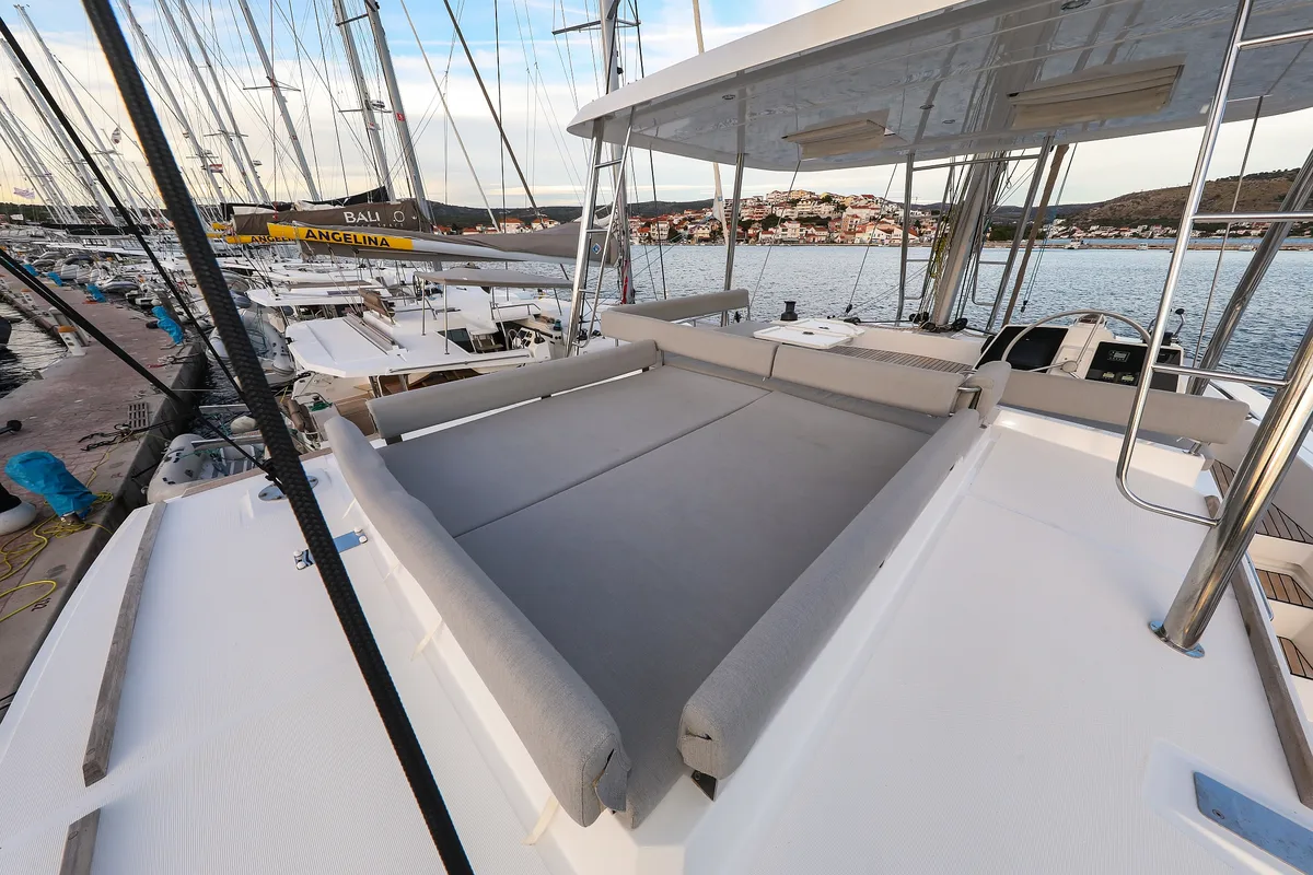 Deck of Carpe Diem, a Bali 4.8 catamaran at Grad Trogir, Croatia
