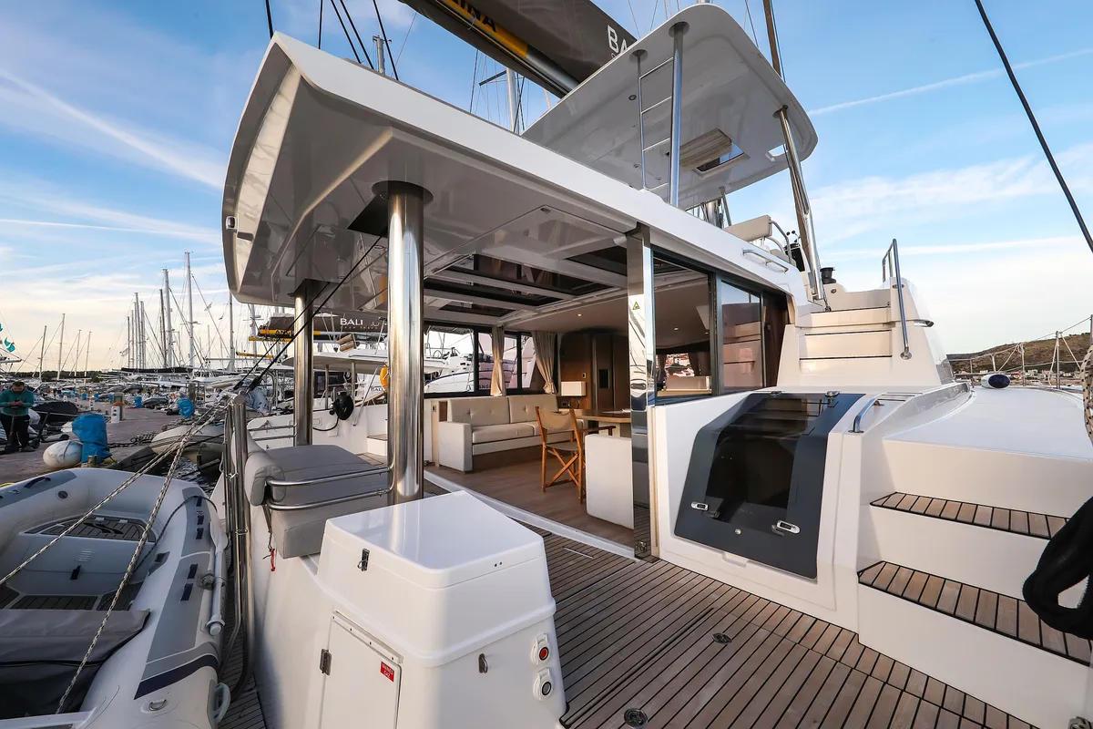 Deck of Carpe Diem, a Bali 4.8 catamaran at Grad Trogir, Croatia