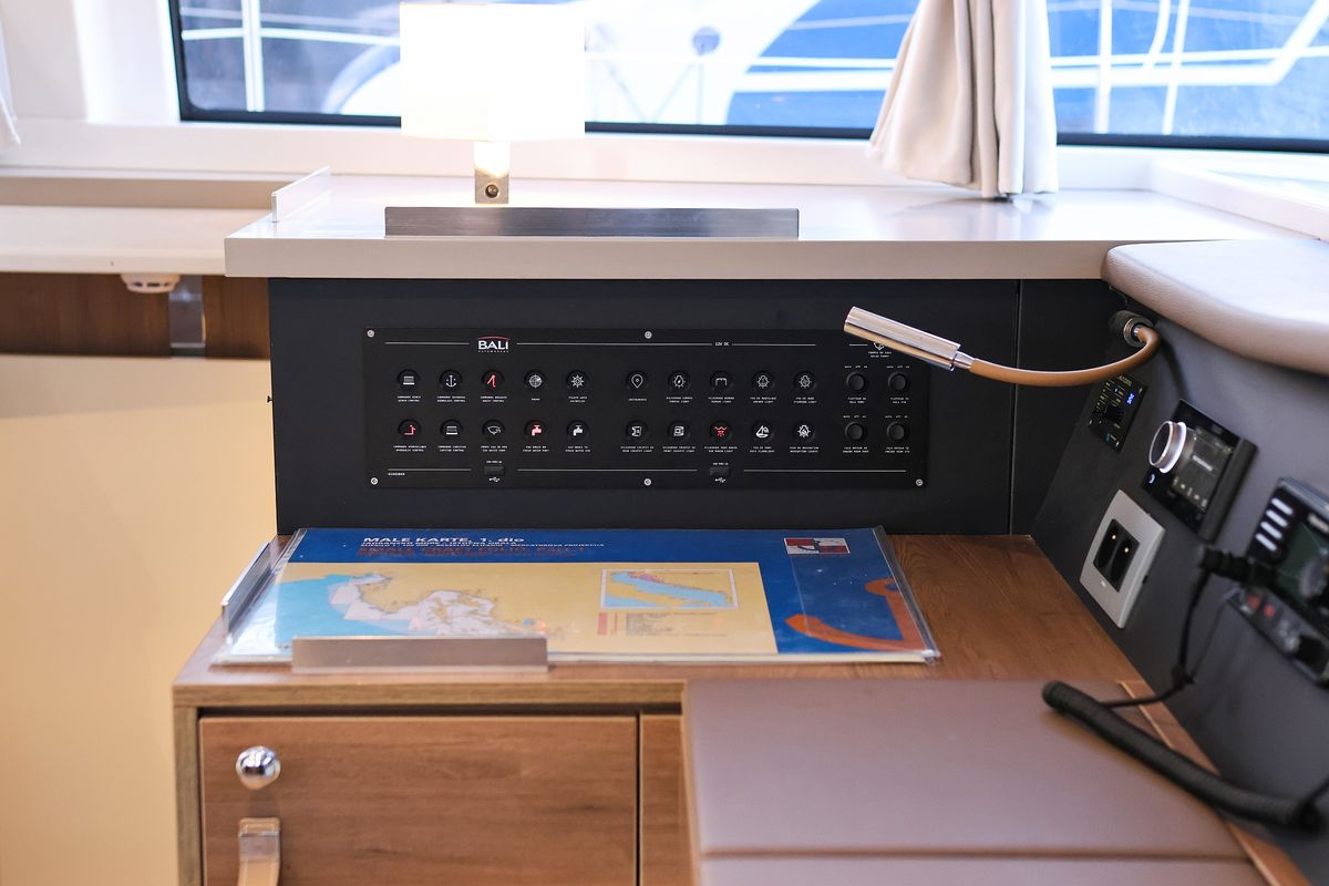 Cockpit of Carpe Diem, a Bali 4.8 catamaran at Grad Trogir, Croatia