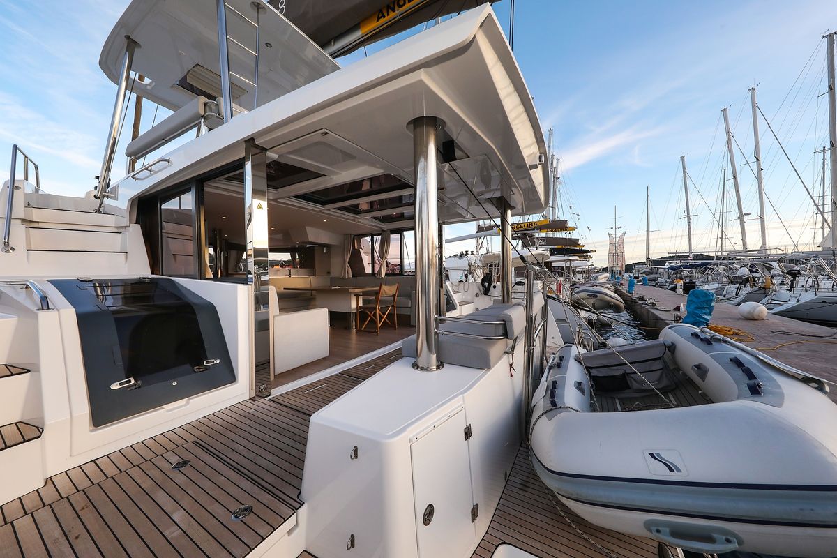 Deck of Carpe Diem, a Bali 4.8 catamaran at Grad Trogir, Croatia