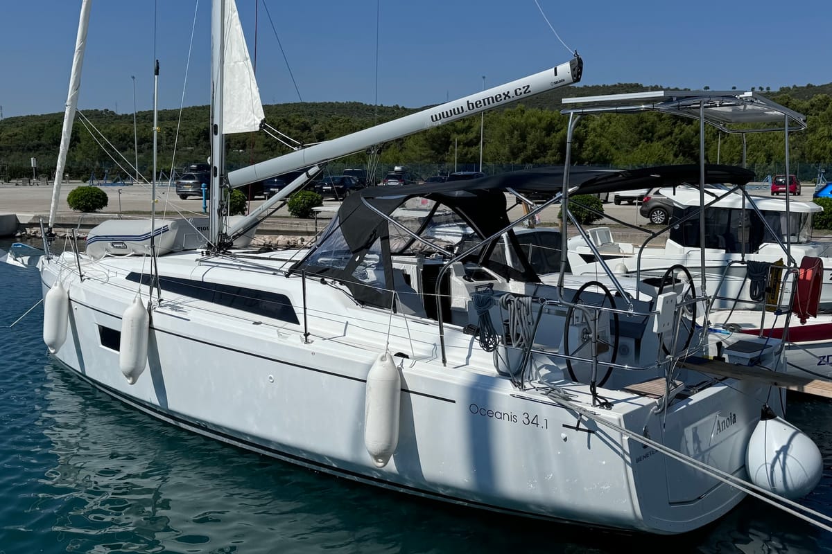 Exterior view of ANOIA, a Beneteau Oceanis 34.1 sailboat at Općina Sukošan, Croatia