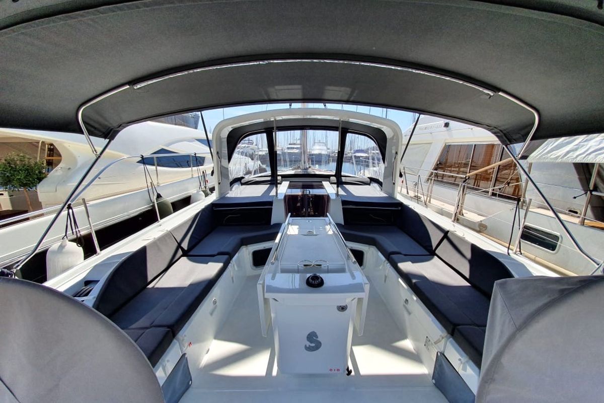 Cockpit of Kallisto, a Beneteau Oceanis 51.1 sailboat at Athens, Greece