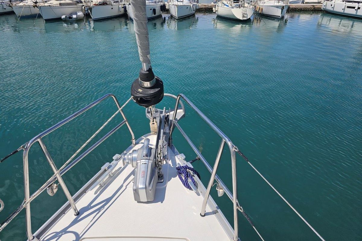 Exterior view of Salvia, a Bavaria 51 Cruiser sailboat at Municipal Unit of Lefkada, Greece