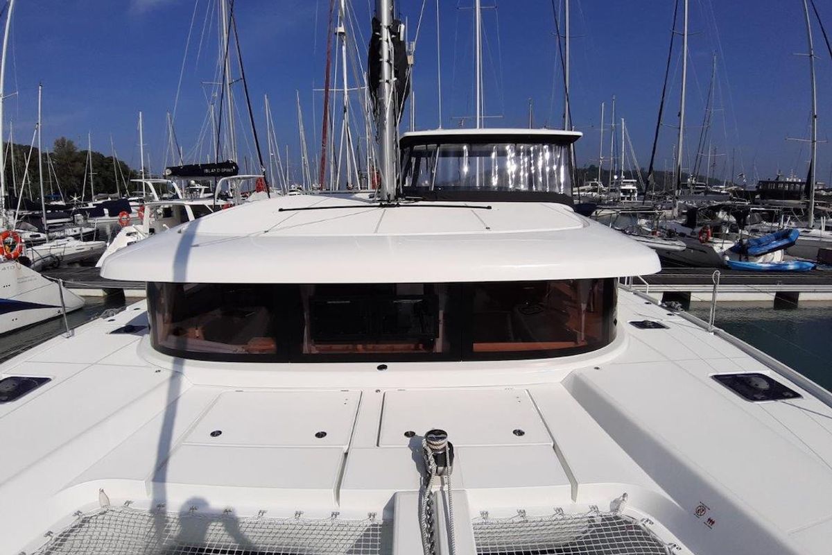 Deck of Thai Thunder, a Lagoon 42 catamaran at Mai Khao, Thailand