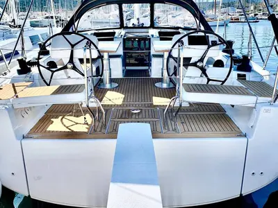 Deck of Neraida, a Hanse Yachts Hanse 508 sailboat at Municipal Unit of Lefkada, Greece