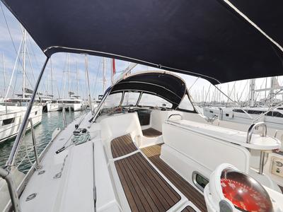 Deck of LEJLA, a Jeanneau Sun Odyssey 45 sailboat at Općina Sukošan, Croatia