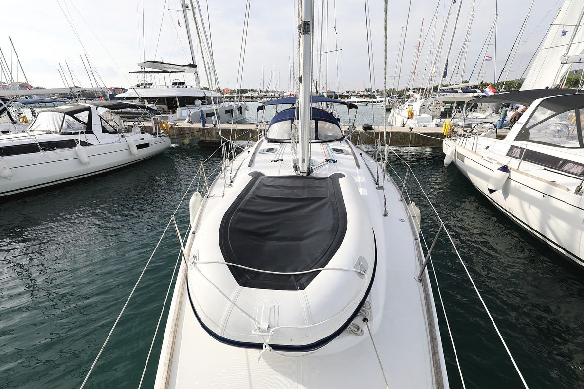 Deck of LEJLA, a Jeanneau Sun Odyssey 45 sailboat at Općina Sukošan, Croatia