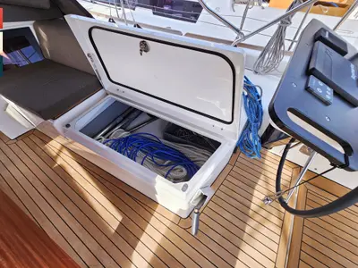 Deck of Dunya, a Dufour 41 sailboat at Općina Rogoznica, Croatia