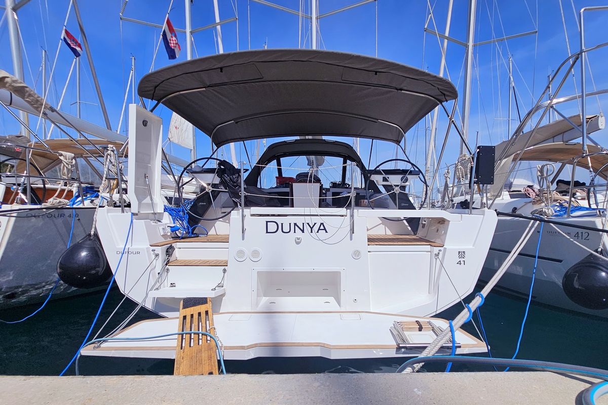 Exterior view of Dunya, a Dufour 41 sailboat at Općina Rogoznica, Croatia