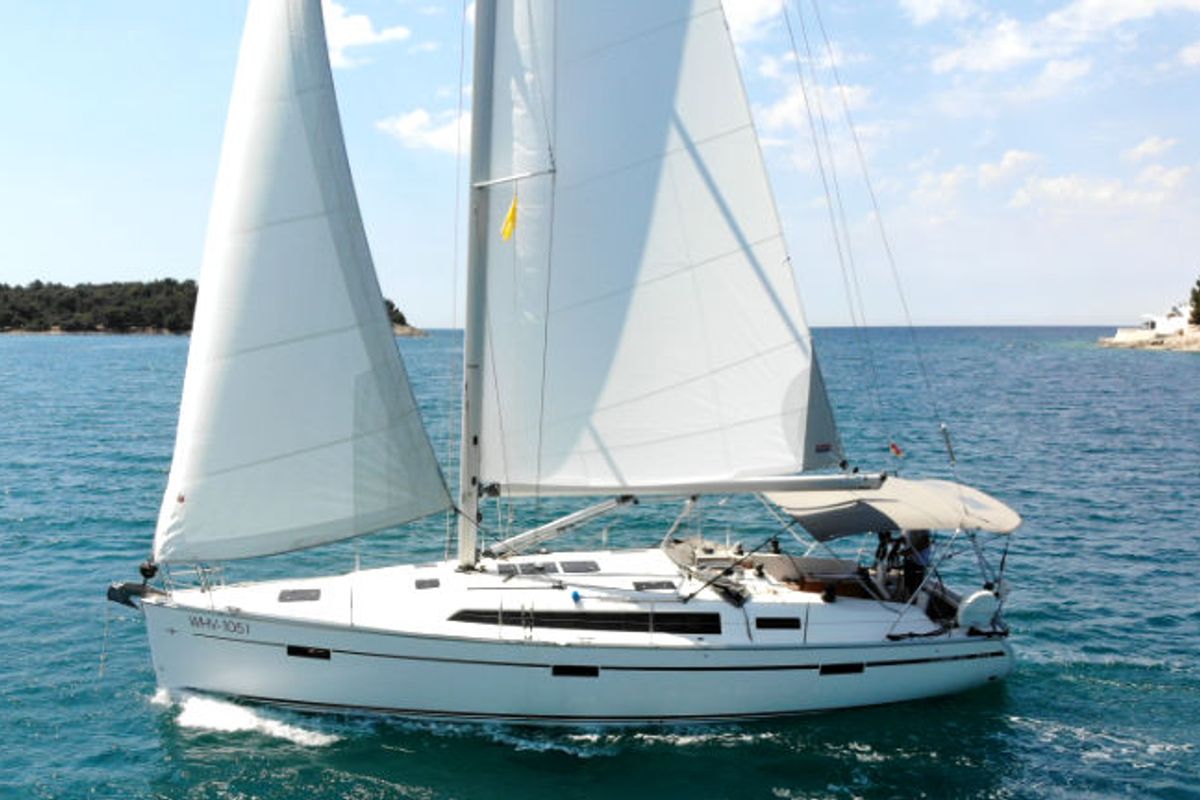 Exterior view of Raven, a Bavaria Cruiser 41 sailboat at Grad Pula, Croatia