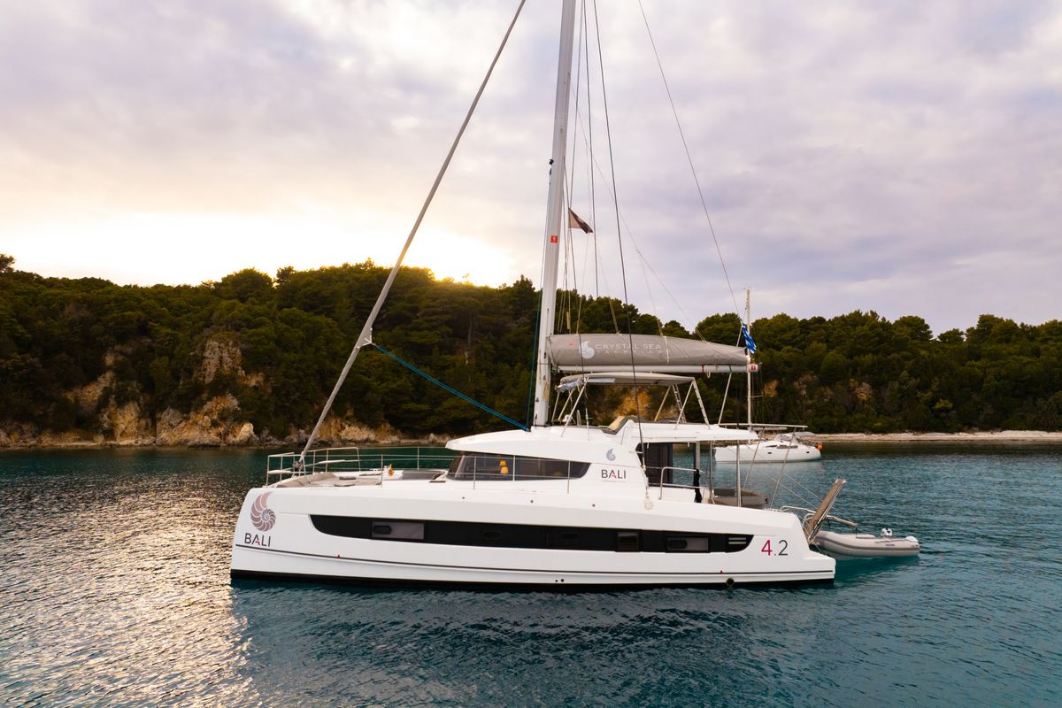 Exterior view of Sofia II, a Bali 4.2 catamaran at Preveza, Greece