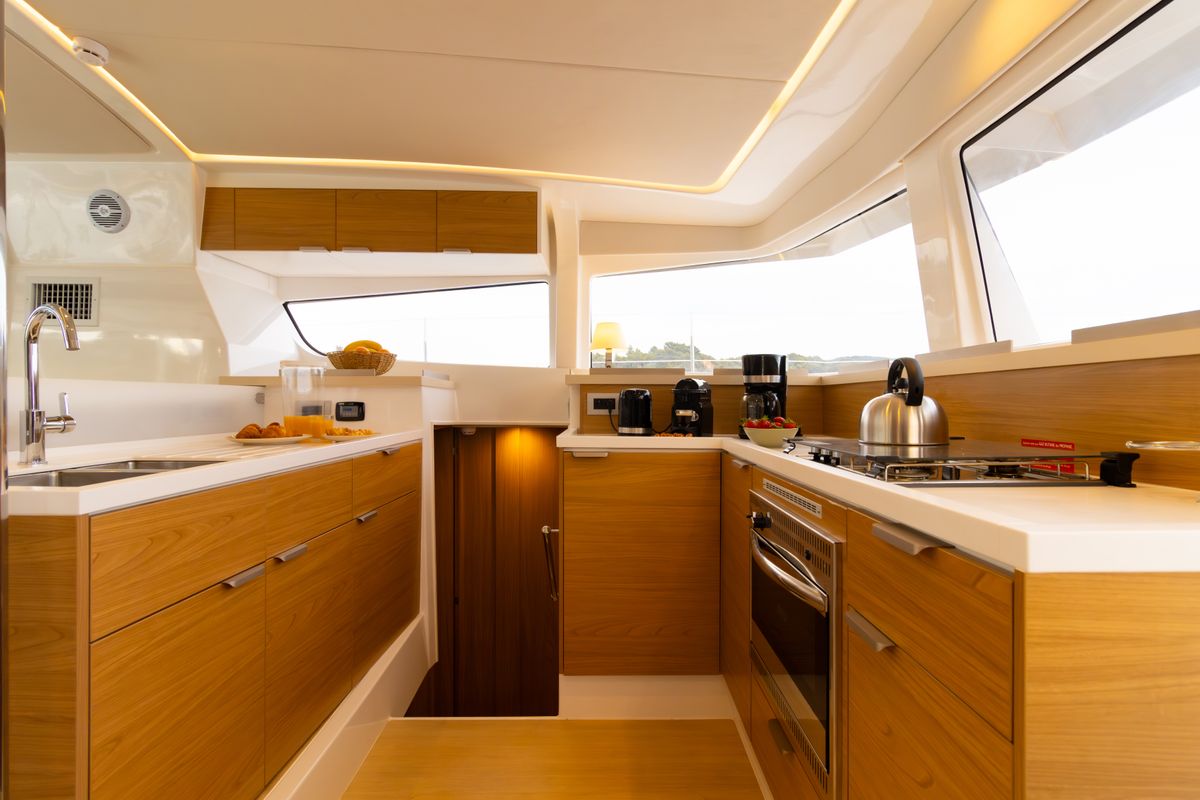 Galley of Sofia II, a Bali 4.2 catamaran at Preveza, Greece