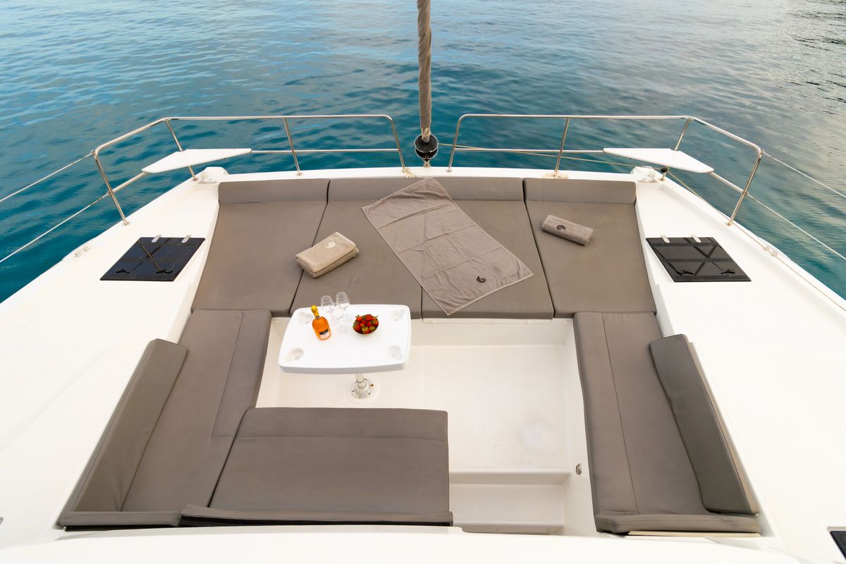 Deck of Sofia II, a Bali 4.2 catamaran at Preveza, Greece