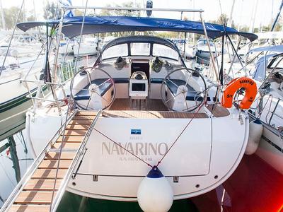 Cockpit of Navarino, a Bavaria Cruiser 51 sailboat at Kos, Greece