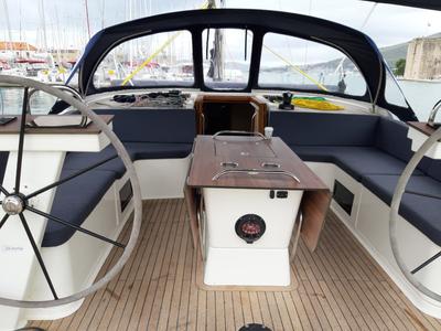 Cockpit of DINGAČ, a D&D Kufner 50 sailboat at Punat, Croatia