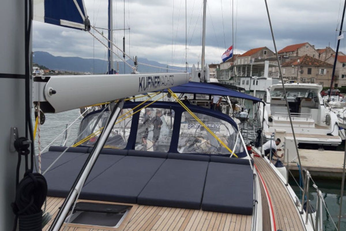Deck of DINGAČ, a D&D Kufner 50 sailboat at Punat, Croatia
