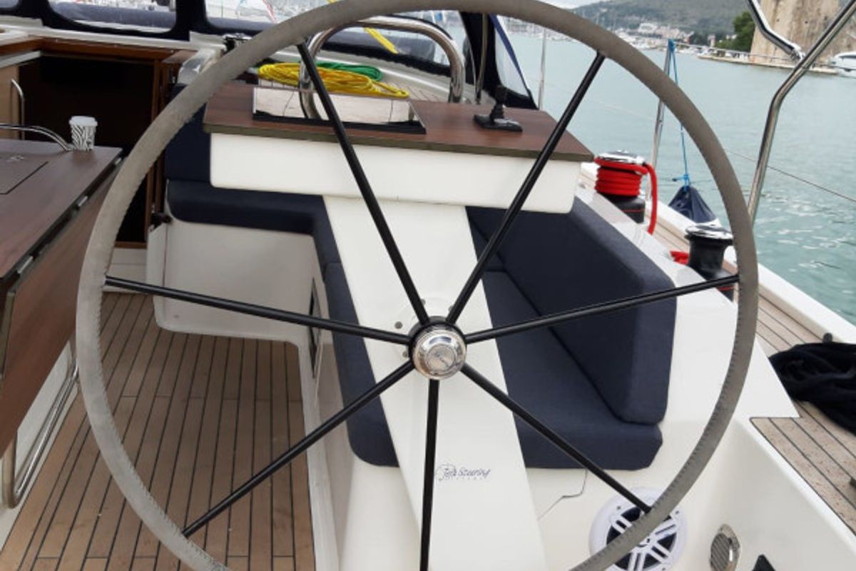 Cockpit of DINGAČ, a D&D Kufner 50 sailboat at Punat, Croatia