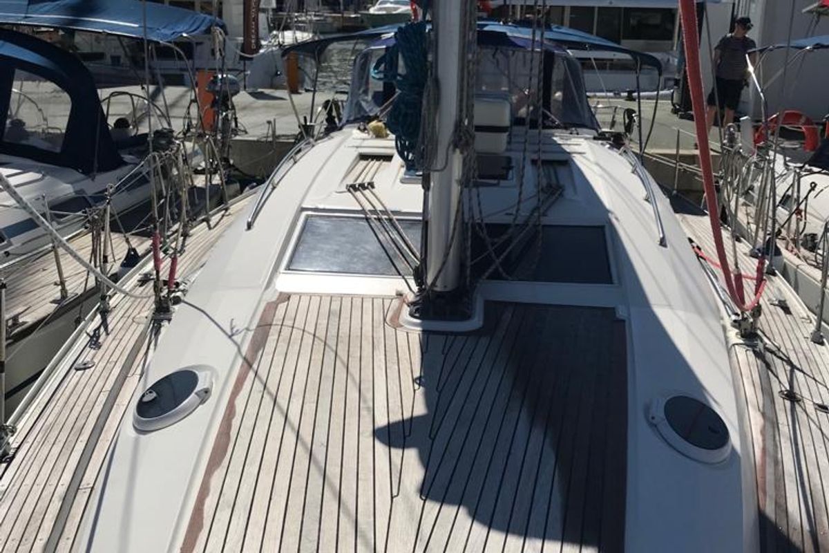 Deck of Alboran XXVI Piñacolada, a Elan Impression 434 sailboat at es Jonquet, Spain