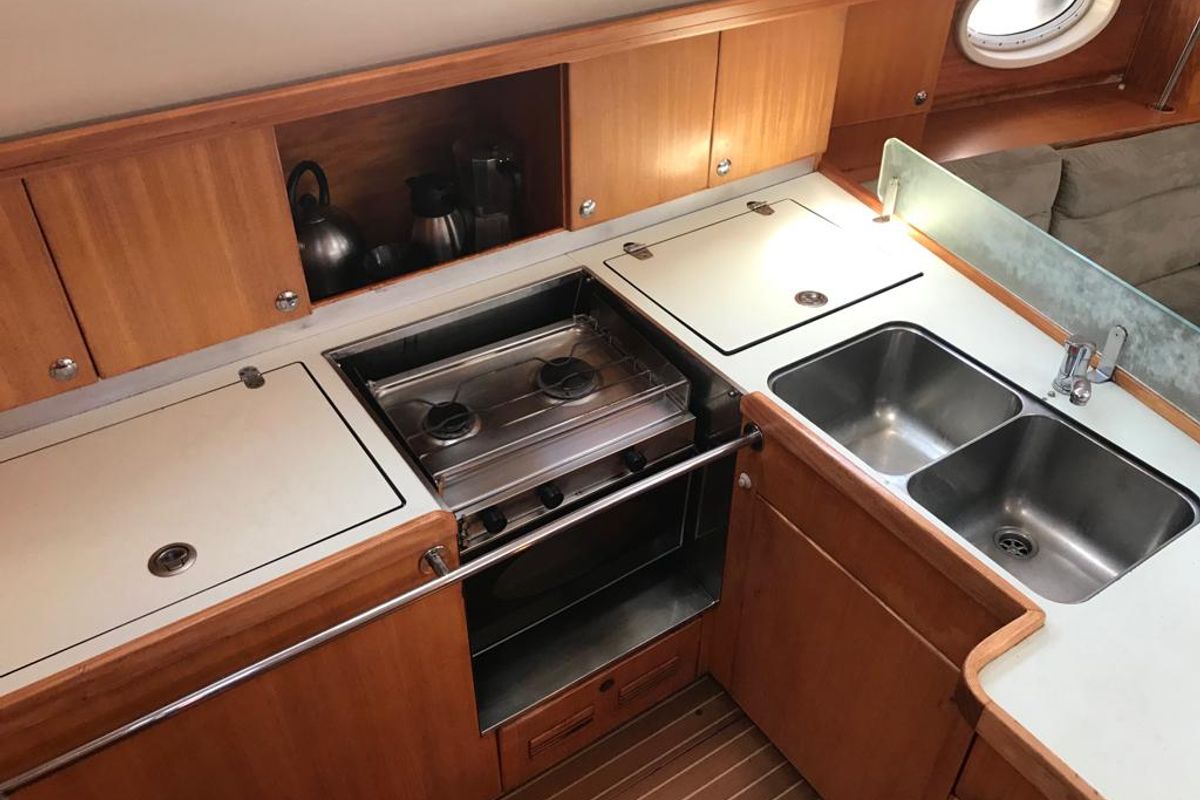 Galley of Alboran XXVI Piñacolada, a Elan Impression 434 sailboat at es Jonquet, Spain