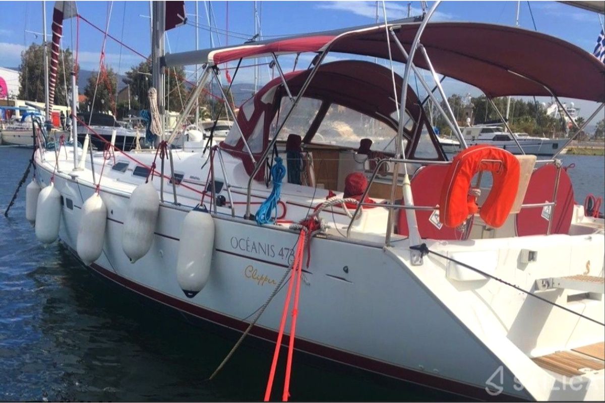 Exterior view of IRIDA, a Beneteau Oceanis 473 sailboat at Marina Delta Kallithea, Greece