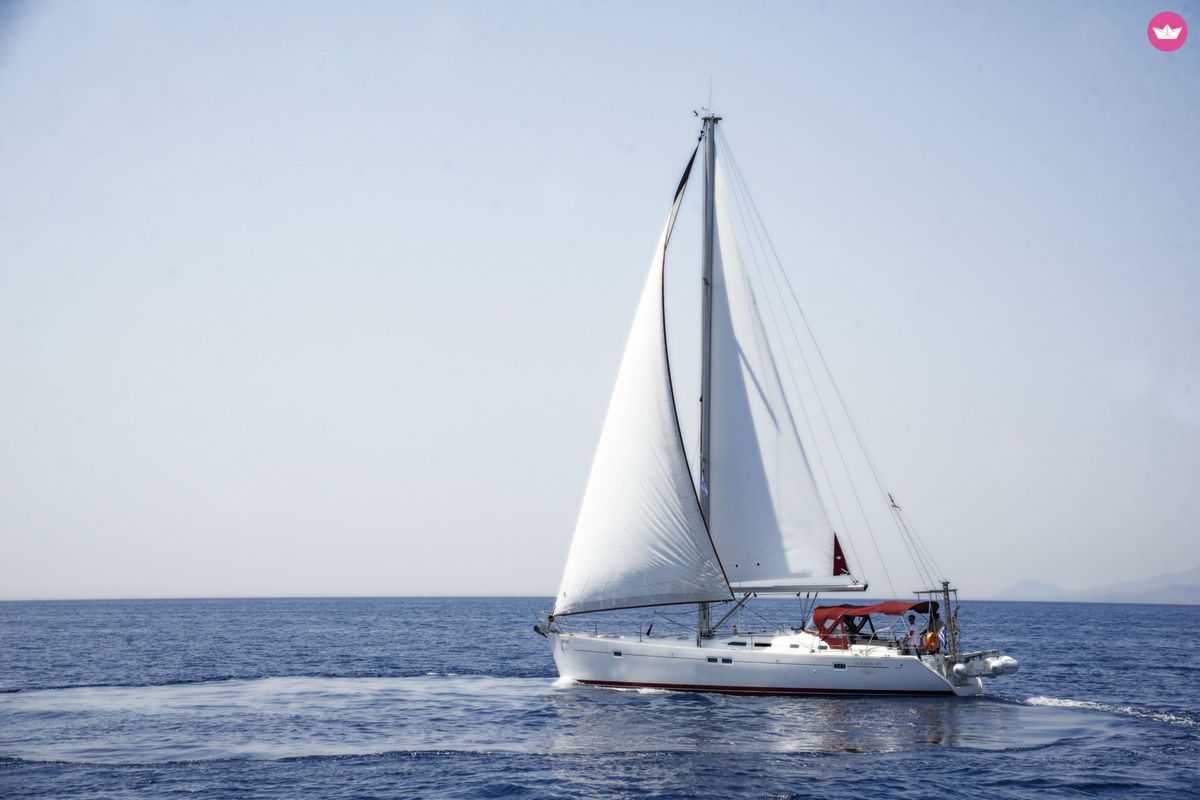 Exterior view of IRIDA, a Beneteau Oceanis 473 sailboat at Marina Delta Kallithea, Greece