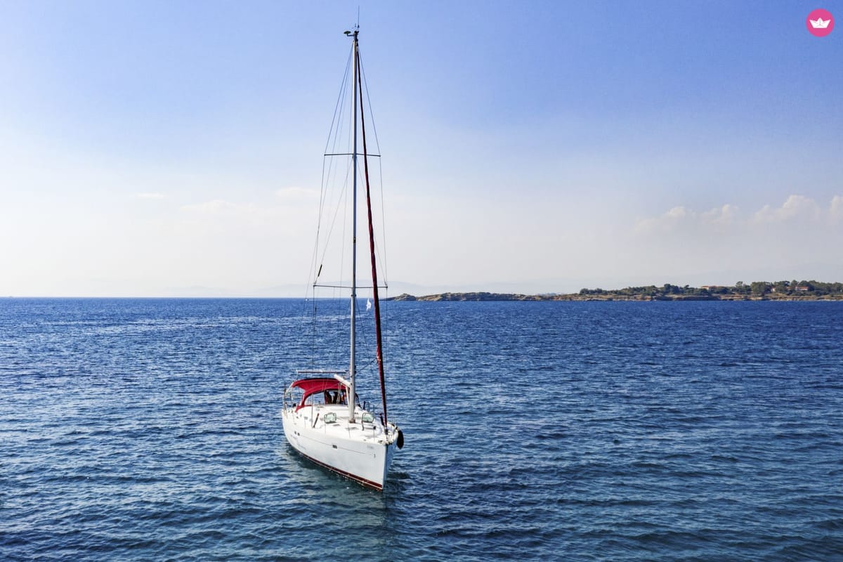 Exterior view of IRIDA, a Beneteau Oceanis 473 sailboat at Marina Delta Kallithea, Greece
