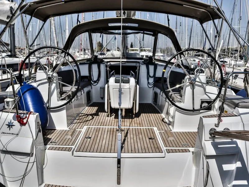 Cockpit of Promise, a Jeanneau Sun Odyssey 509 sailboat at Athens, Greece