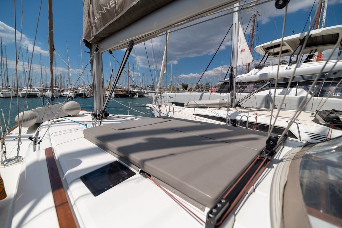 Deck of Promise, a Jeanneau Sun Odyssey 509 sailboat at Athens, Greece