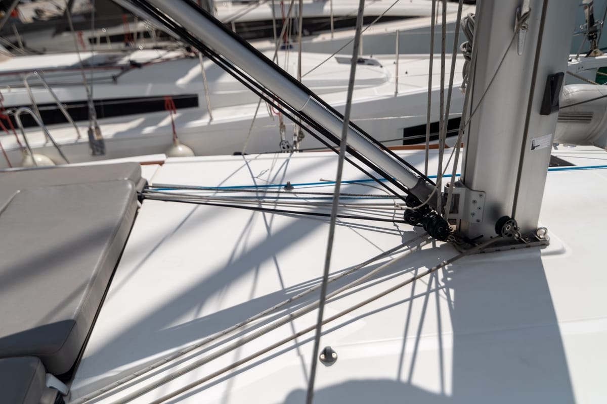 Exterior view of Promise, a Jeanneau Sun Odyssey 509 sailboat at Athens, Greece