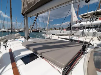 Deck of Promise, a Jeanneau Sun Odyssey 509 sailboat at Athens, Greece