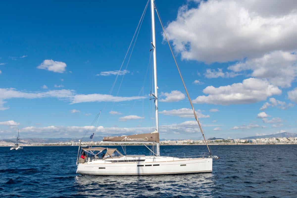 Exterior view of Promise, a Jeanneau Sun Odyssey 509 sailboat at Athens, Greece