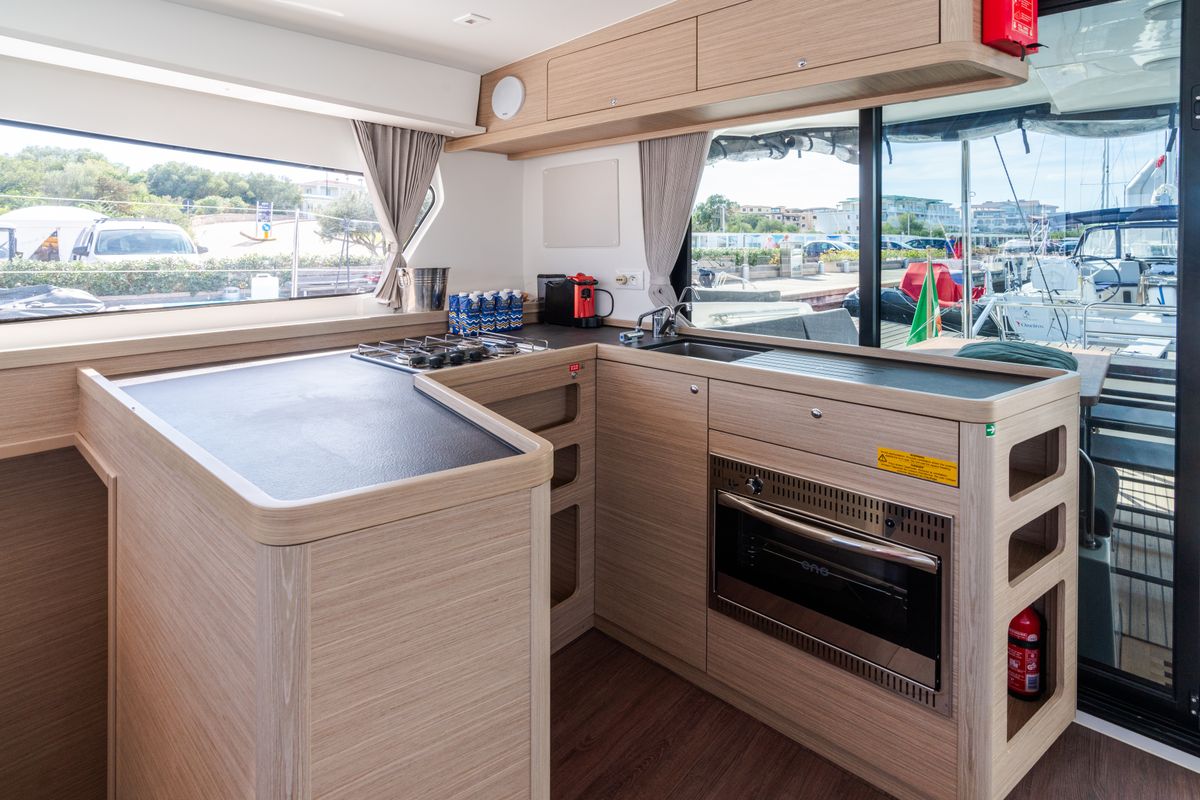 Galley of Capovento II, a Lagoon 42 catamaran at Capo d'Orlando, Italy