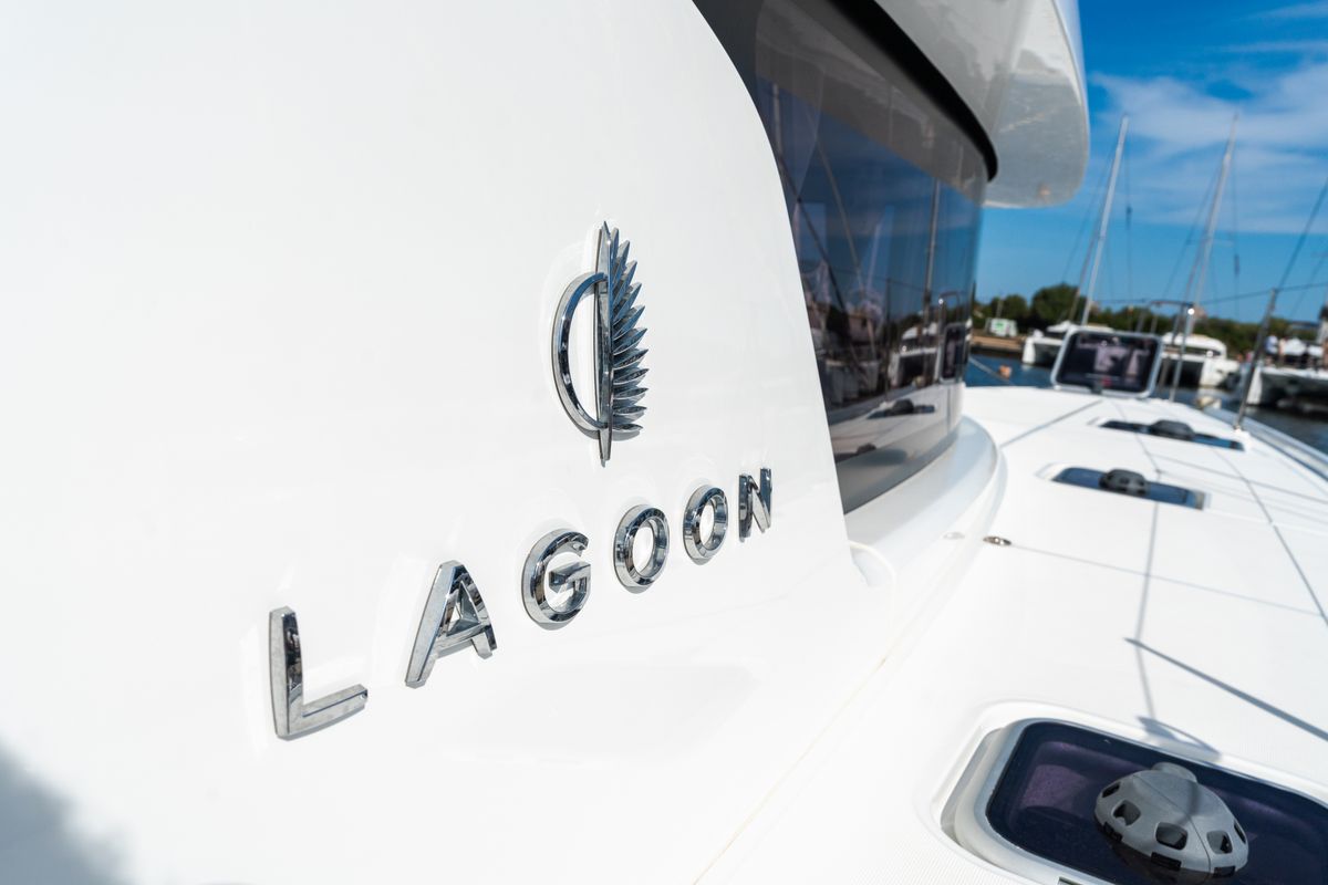 Exterior view of Capovento II, a Lagoon 42 catamaran at Capo d'Orlando, Italy