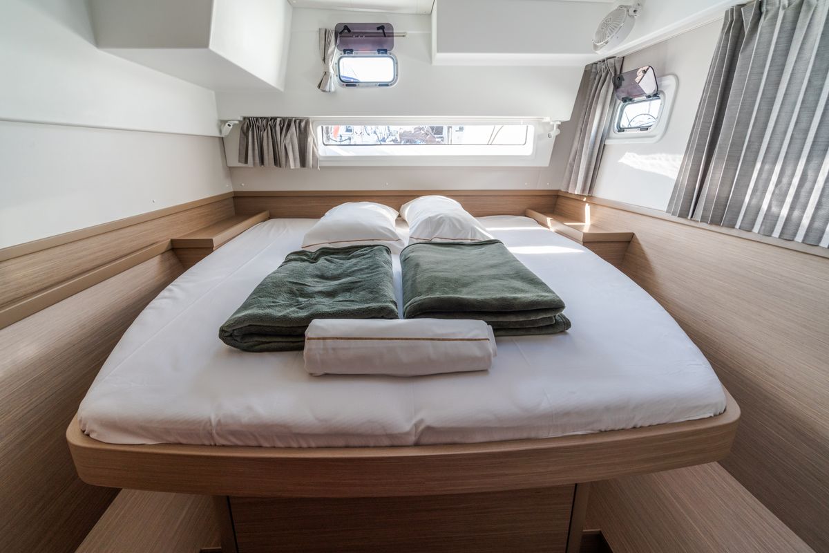 Cabin on Capovento II, a Lagoon 42 catamaran at Capo d'Orlando, Italy