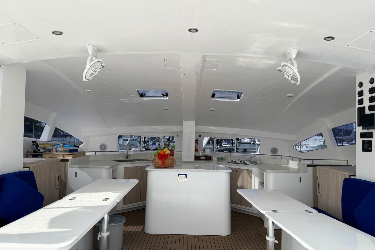 Salon of Gauthai, a Island Spirit Yachts Island Spirit 410 catamaran at Mai Khao, Thailand