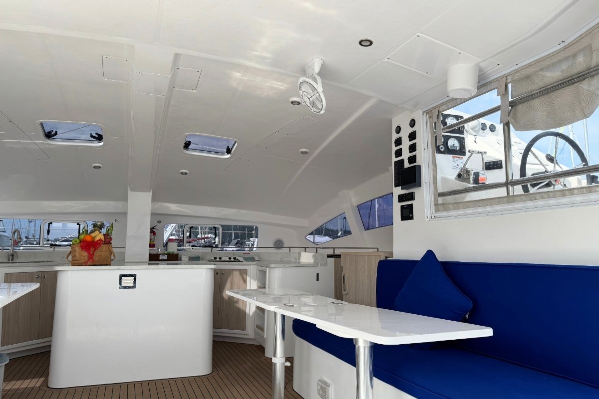 Salon of Gauthai, a Island Spirit Yachts Island Spirit 410 catamaran at Mai Khao, Thailand