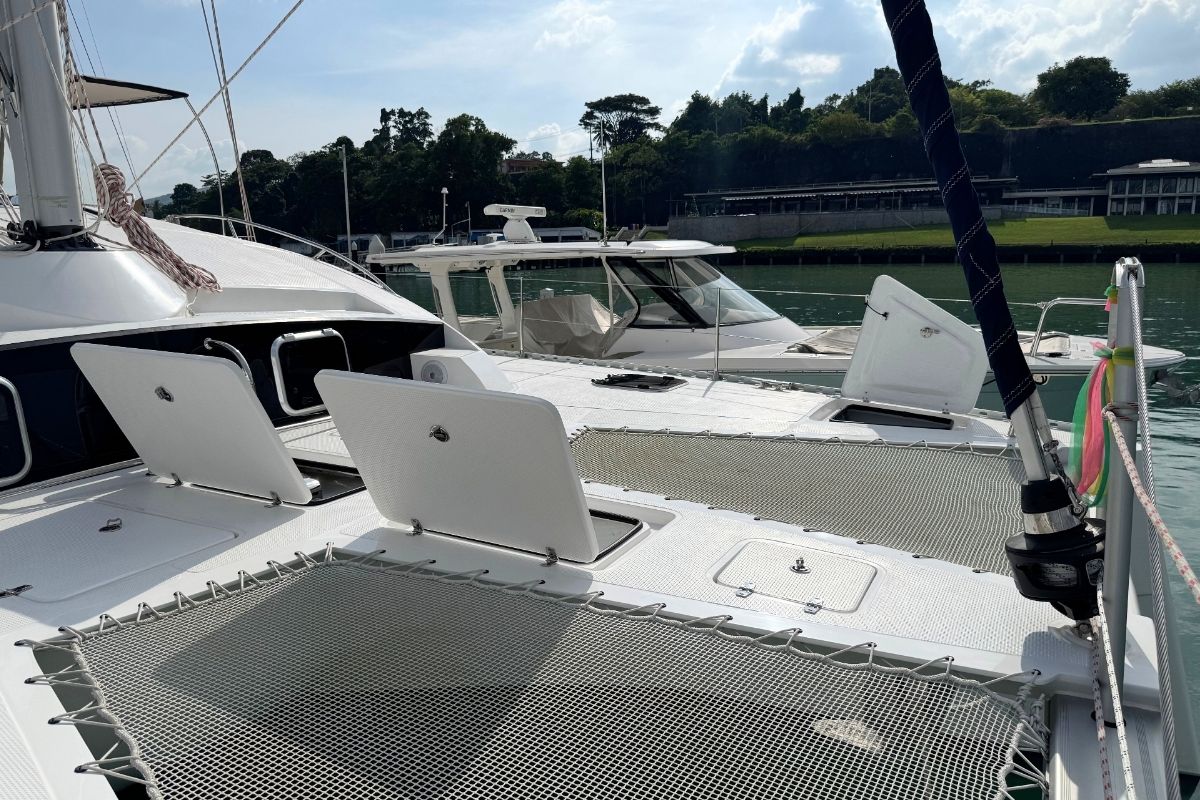 Deck of Gauthai, a Island Spirit Yachts Island Spirit 410 catamaran at Mai Khao, Thailand