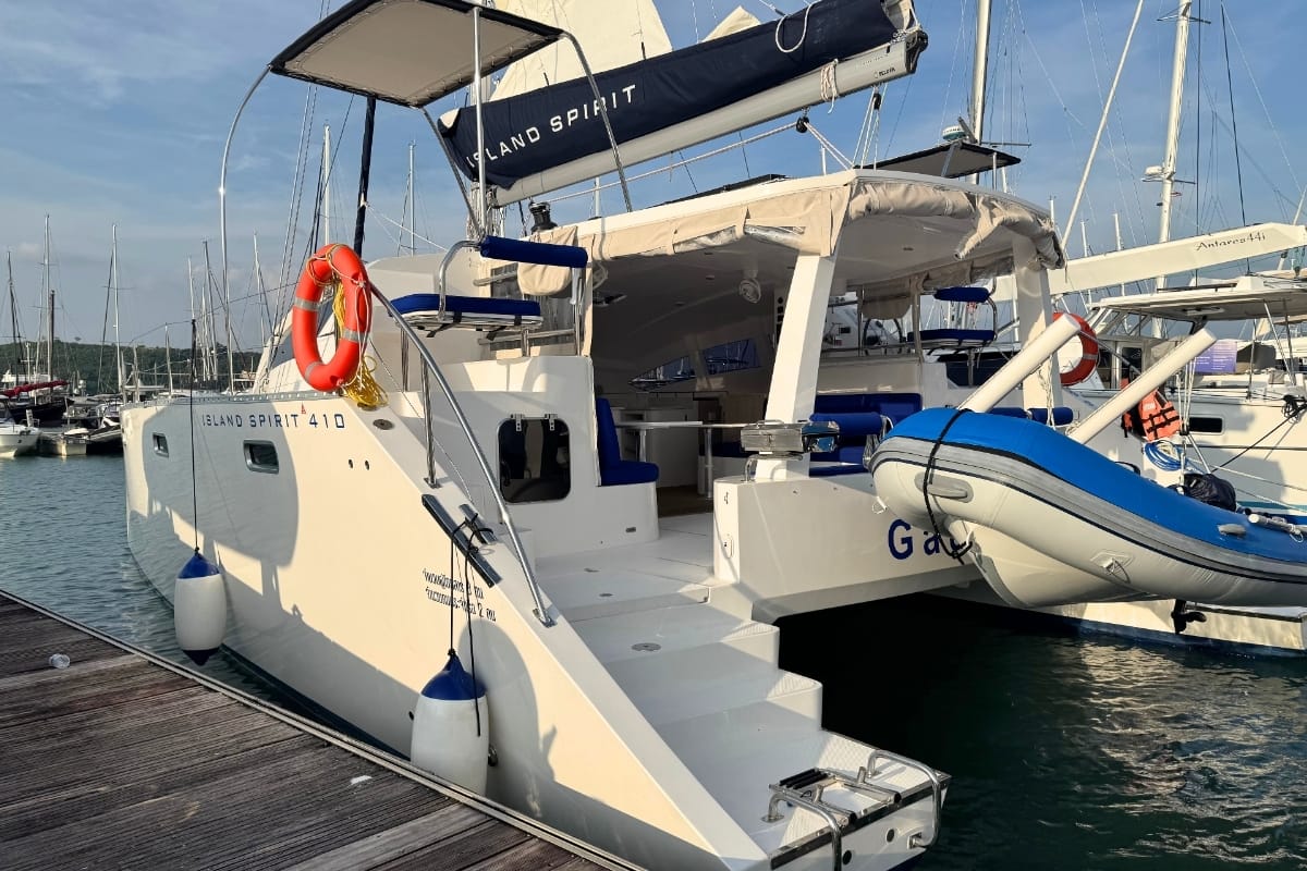Exterior view of Gauthai, a Island Spirit Yachts Island Spirit 410 catamaran at Mai Khao, Thailand