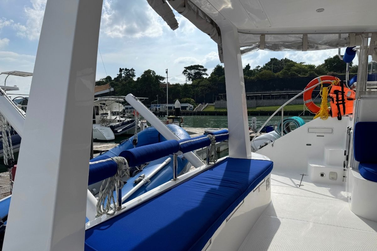 Deck of Gauthai, a Island Spirit Yachts Island Spirit 410 catamaran at Mai Khao, Thailand