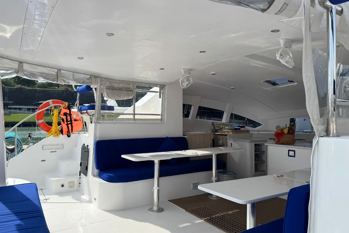 Deck of Gauthai, a Island Spirit Yachts Island Spirit 410 catamaran at Mai Khao, Thailand