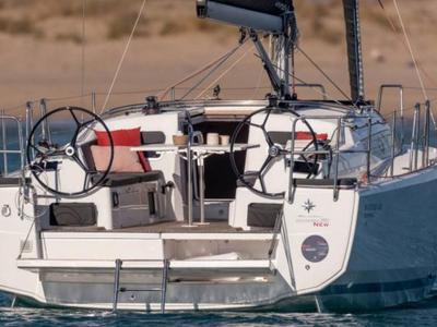 Deck of Sunsail 38.0 Premium, a Jeanneau Sun Odyssey 380 sailboat at Cannigione, Italy