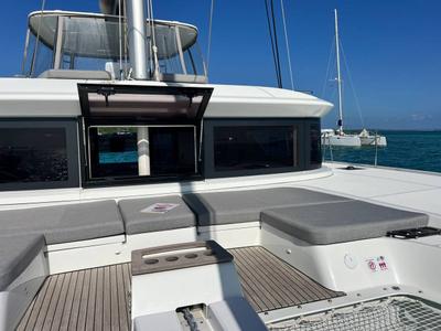 Deck of Nowo, a Lagoon 51 catamaran at Eden Island Marina, Seychelles