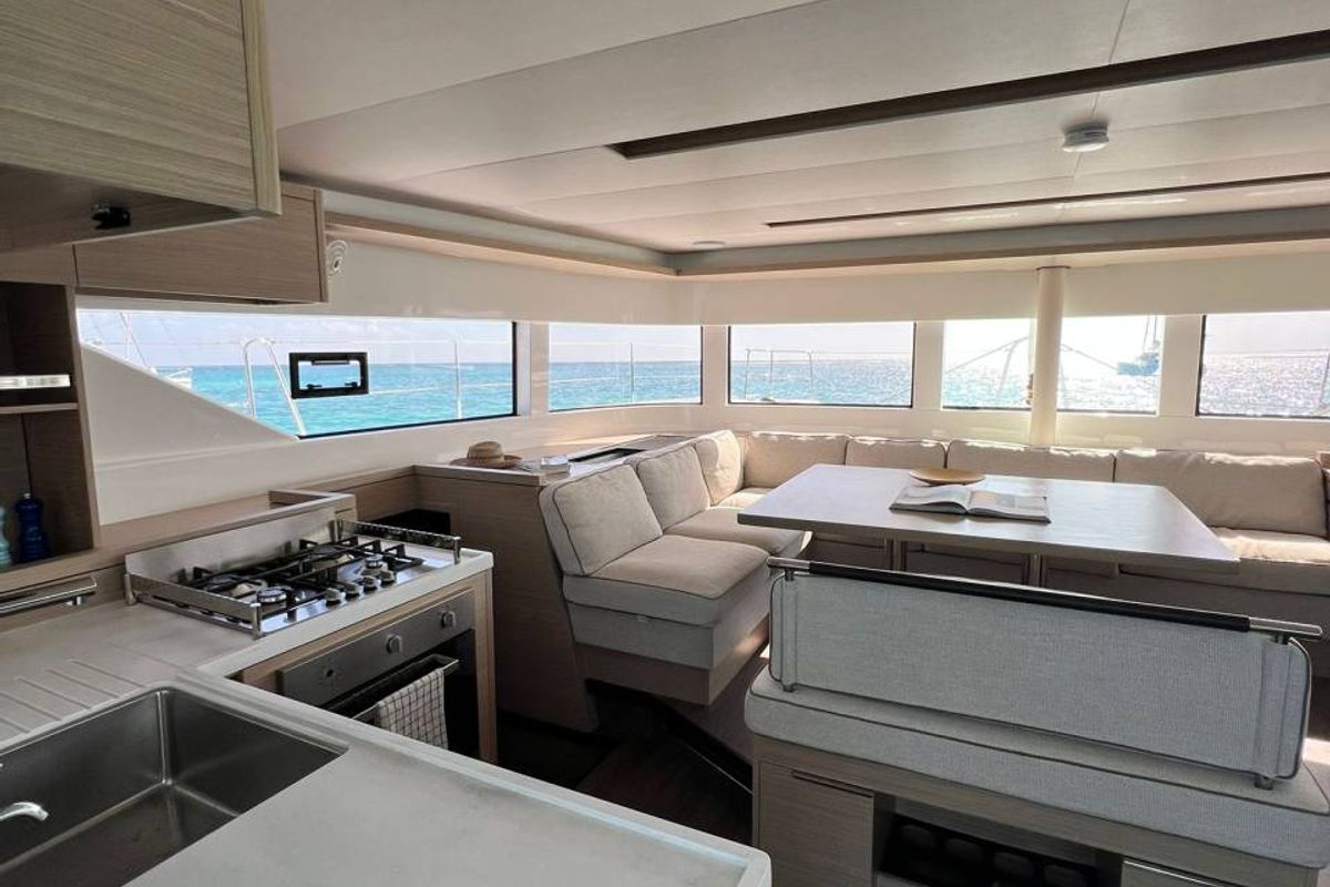 Galley of Nowo, a Lagoon 51 catamaran at Eden Island Marina, Seychelles