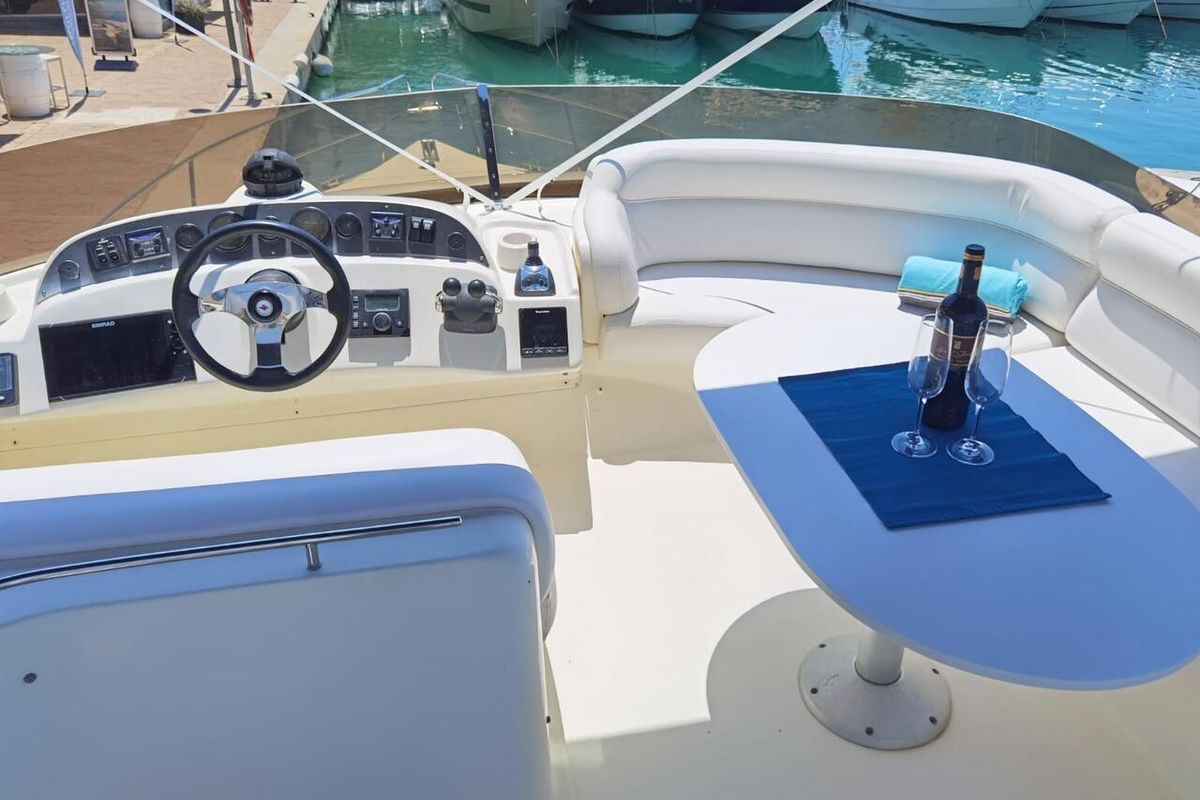 Cockpit of Emily Grace II, a Rodman 41 Fly yacht at Port d'Andratx, Spain