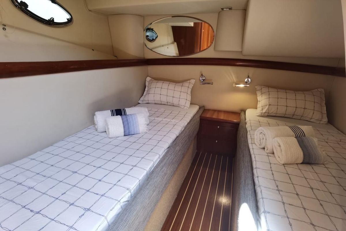 Cabin on Emily Grace II, a Rodman 41 Fly yacht at Port d'Andratx, Spain