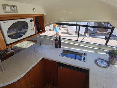 Galley of Emily Grace II, a Rodman 41 Fly yacht at Port d'Andratx, Spain