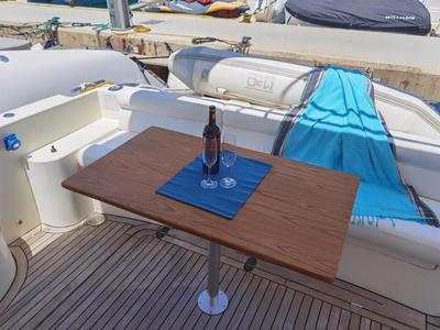 Deck of Emily Grace II, a Rodman 41 Fly yacht at Port d'Andratx, Spain