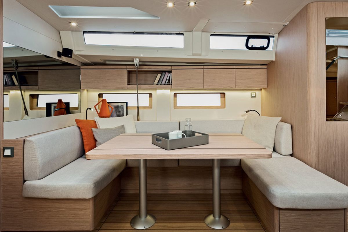Salon of Sunsail 52.4 Classic, a Beneteau Oceanis 51.1 sailboat at Procida, Italy