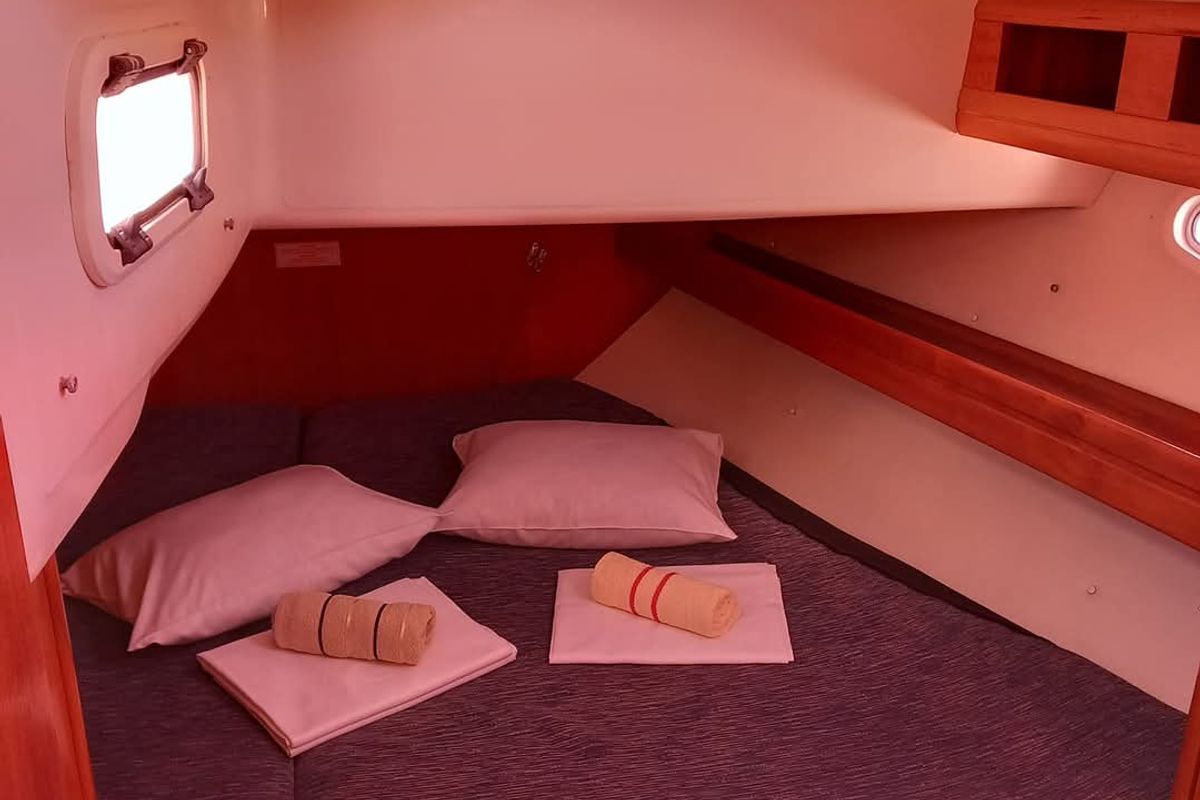 Cabin on Prestige M48, a Bavaria 46 Cruiser sailboat at Grad Trogir, Croatia