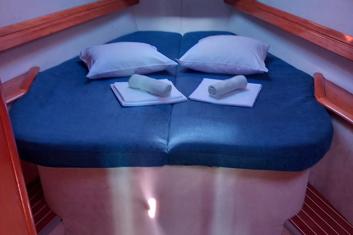 Cabin on Prestige M48, a Bavaria 46 Cruiser sailboat at Grad Trogir, Croatia